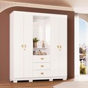 Ver imagem 3 de Guarda Roupa Capelinha Aurora Espelho e Chave 4 Portas - Branco/Camarim Flex