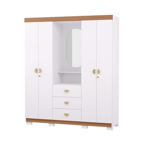 Guarda Roupa Capelinha Aurora Espelho e Chave 4 Portas - Branco/Camarim Flex