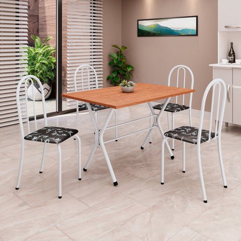 Conjunto de Mesa Tubular 62 100x60cm Tampo em MDF com 4 Cadeiras Ane B Branco/Preto
