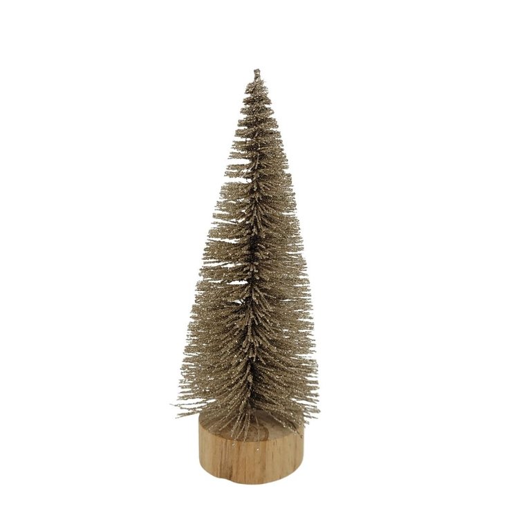Mini Árvore Natal Enfeite de Mesa Champanhe Base Tronco Madeira 16cm - Art Christmas Mini Árvore Natal Enfeite de Mesa Champanhe Base Tronco Madeira 16cm - Art Christmas
