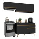 Ver imagem 2 de Armário Cozinha Modulada Compacta com Balcão 3 Peças Veneza Multimóveis Mp3765 Preto/dourado