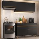 Ver imagem 1 de Armário Cozinha Modulada Compacta com Balcão 3 Peças Veneza Multimóveis Mp3765 Preto/dourado