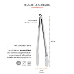 Pegador de Alimentos Inox Pinça Profissional Churrasco 40cm - 3