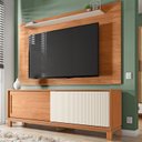 Ver imagem 1 de Rack com Painel Tv até 65 Polegadas 190cmx179,2cm e Acabamento Microripado 2 Portas de Correr Flora Marrom Freijo/Off White