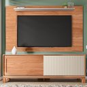 Ver imagem 4 de Rack com Painel Tv até 65 Polegadas 190cmx179,2cm e Acabamento Microripado 2 Portas de Correr Flora Marrom Freijo/Off White