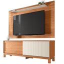 Ver imagem 2 de Rack com Painel Tv até 65 Polegadas 190cmx179,2cm e Acabamento Microripado 2 Portas de Correr Flora Marrom Freijo/Off White