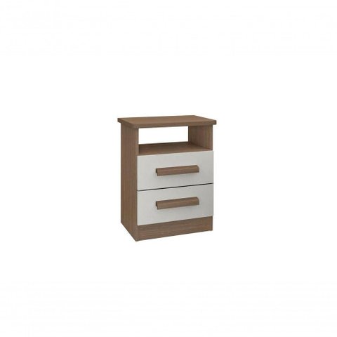 Mesa de Cabeceira Firenze 2 Gavetas com Nicho - D' Doro Castanho-off White