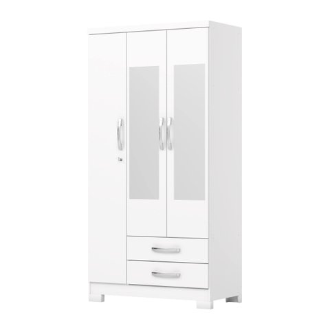 Guarda-roupa Açai 03 Pts. C/ Espelho Branco - Henn