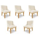 Ver imagem 1 de Kit 5 Cadeiras Decorativas Sala de Jantar Base Fixa de Madeira Firenze Linho Bege/Castanho G19 - Gra
