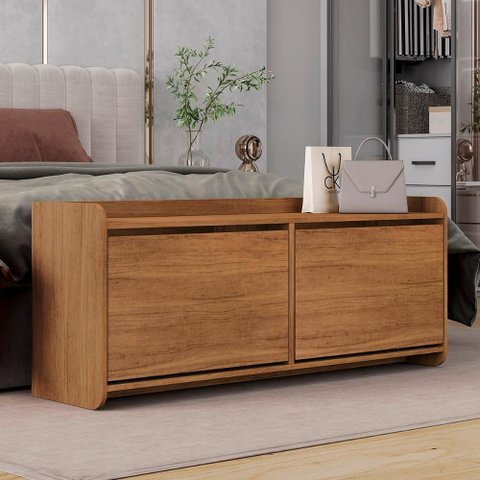 Sapateira Banco Dália 130cm com 2 Portas Basculantes e 4 Nichos em MDF/MDP Cedro Casa D