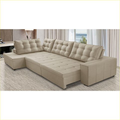 Sofá de Canto Retrátil e Reclinável com Molas 3,40x2,00 Esq Julia Suede Bege Rover & Beato