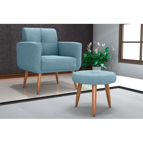 Kit Poltrona +puff Havana Boucle Azul F495 - Matrix