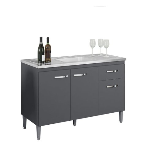 Balcão Gabinete Gabriela 120cm - 03 Portas e 01 Gav -  sem Tampo - Cinza