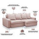 Ver imagem 4 de Sofá Retrátil Reclinável para Sala de Estar Living 195cm Vêneto F04 Veludo Rosê - Lyam Decor