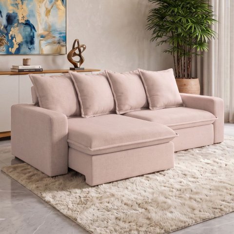 Sofá Retrátil Reclinável para Sala de Estar Living 195cm Vêneto F04 Veludo Rosê - Lyam Decor