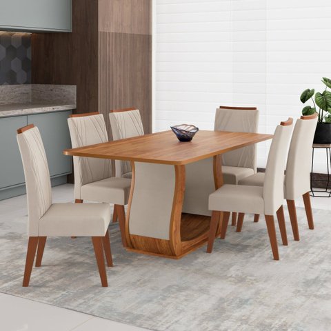 Conjunto para Sala de Jantar com 6 Cadeiras Pinole Yescasa Bege/Mel