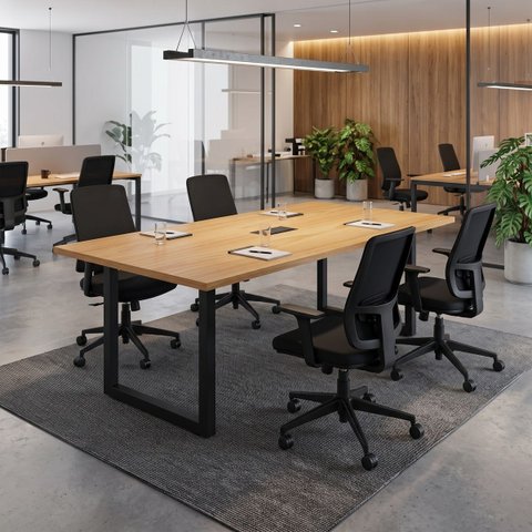 Mesa Reunião Industrial 1,80m x 90cm 100% MDF com Caixa de Tomadas Pés Metal F5 Office Cor:Freij