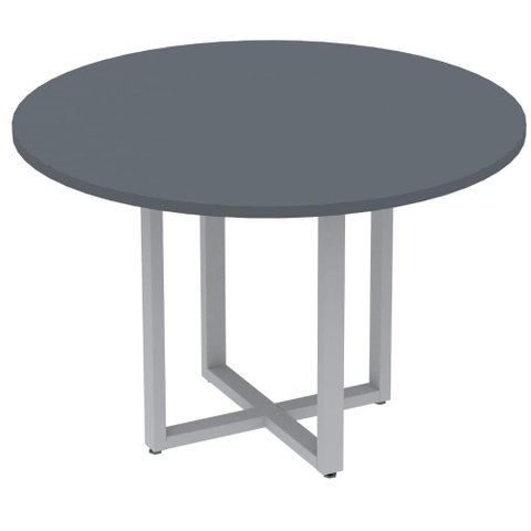 Mesa de Reunião Redonda P25 Pandin 110 Cm (largura) Tampo Mdp Grafito Pé Aço Tubular Cinza