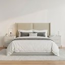 Ver imagem 1 de Cabeceira Queen Estofada 176cm com 2 Mesas de Cabeceira 100% Mdf Cor:linho Philips Palha e Luna com