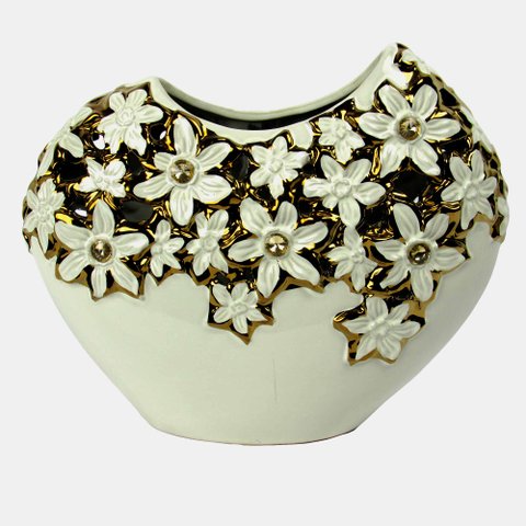 Centro de Mesa Branco e Dourado - 23x31x3cm - Clássico e Encantador: Centro de Mesa de Alta Qualidad
