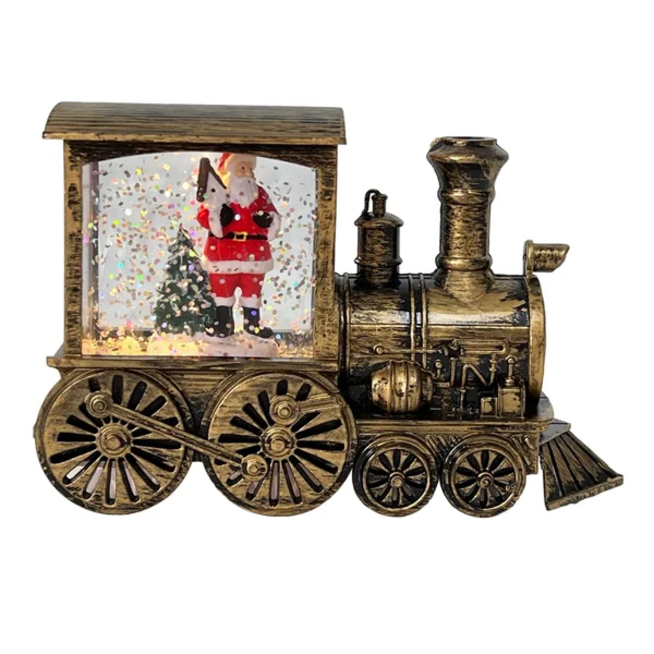 Luminária Decorativa Trem Natalino Papai Noel com Led 13,5x8,5x5cm