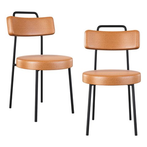 Kit 02 Cadeiras Sala de Jantar Kobe Estofada com Encosto Couríssimo Whisky - Desk Design