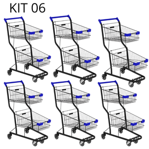 Kit 06 Carrinhos de Compras Supermercado Lojas Reforçado 90l