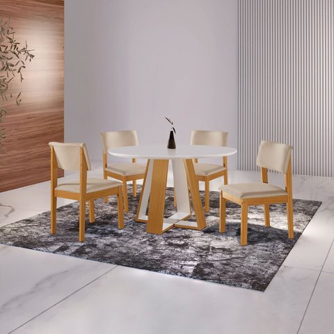 Conjunto Sala de Jantar Mesa Grécia 4 Cadeiras Jade Marrom/Cinamomo/Bege/Off White