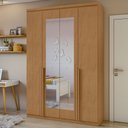 Ver imagem 1 de Guarda-roupa Solteiro Alonzo 4 Portas 2 Gavetas com Espelho 100% Mdf Amêndoa Clean - Móveis Lopas