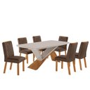 Ver imagem 2 de Conjunto Sala de Jantar Mesa Texas Tampo 180cm Canto Copo de MDF/Vidro e 6 Cadeiras Kate Off White/Marrom/Marromle/Serig.