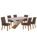 Ver imagem 2 de Conjunto Sala de Jantar Mesa Texas Tampo 180cm Canto Copo de MDF/Vidro e 6 Cadeiras Kate