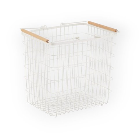 Cesto Aramado 47l com Alca de Bambu Branco Oikos