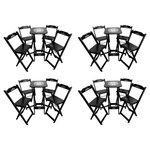 Kit 4 Conjuntos Bistrô Mesa com 4 Banquetas Dobráveis de Madeira Hei - Preta