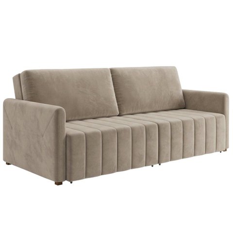 Sofá Cama Retrátil 3 Lugares 192 cm Egeu Veludo Bege - Nexta Casa