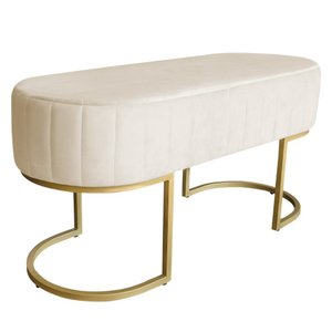 Banco Recamier Decorativa Luana Base Gold Veludo Bege - Montanaris Decor