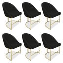 Ver imagem 1 de Kit 06 Cadeiras Poltrona de Jantar Bela Suede Base Metálica Industrial Dourado - Pallazio Preto