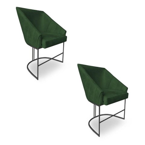Kit 2 Poltronas Luxo Alana Suede Verde Base Ferro Preto - Pallazio