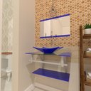 Ver imagem 2 de GABINETE DE VIDRO 60CM AC COM CUBA RETANGULAR - AZUL ESCURO