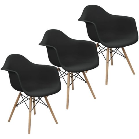 Kit 3 Cadeiras Charles Eames Eiffel com Braço Preta Branca Bege Outras