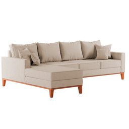 Sofá 4 Lugares Beny com Chaise Esquerdo Linho Bege - 3 Sofá 4 Lugares Beny com Chaise Esquerdo Linho Bege - 3
