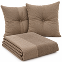 Ver imagem 1 de Kit Manta 120x150 Decorativa para Sofá + 2 Almofadas com Botão Marrom 2 Tons 50x50 - Tecido Malha e