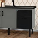 Ver imagem 3 de Gabinete de Cozinha 2 Portas Armário de Pia 2 Gaveta 144cm:cinza/preto