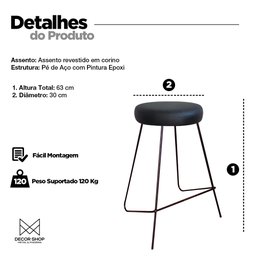 Kit 2 Banqueta Banco Aço Média Cozinha Bar Balcão 63cm Whisk - 3