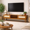 Ver imagem 1 de Rack Santorini 180cm Pés Madeira Maciça com Gavetas e Nicho:naturalle