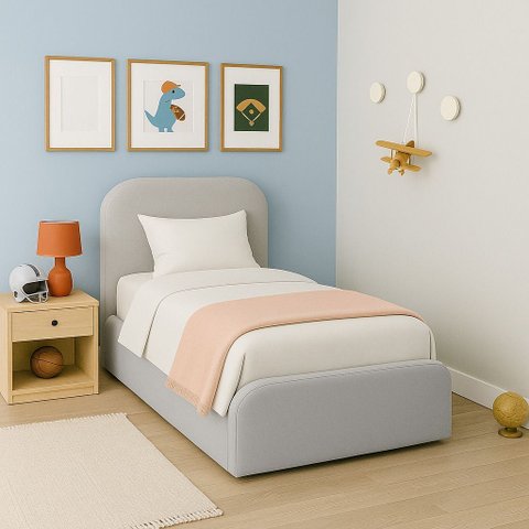 Cama Infantil Masculina Tamanho Solteiro Estofada Luxuosa:linho Cinza