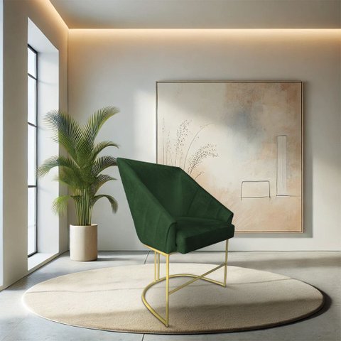 Poltrona Decorativa Alana Suede Verde Base de Ferro Dourado - Pallazio