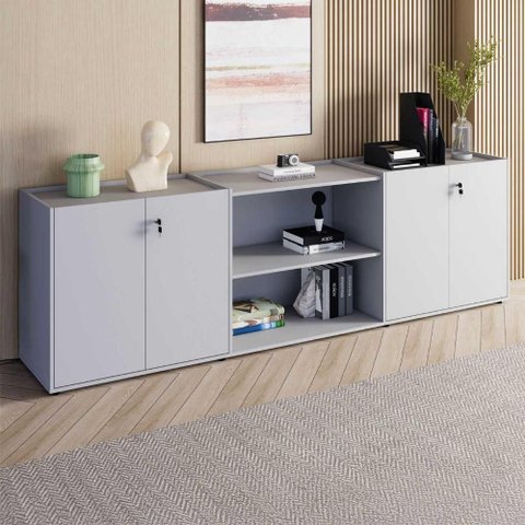 Armário para Escritório F5 4 Portas MDP 240cm Cinza F5 Office