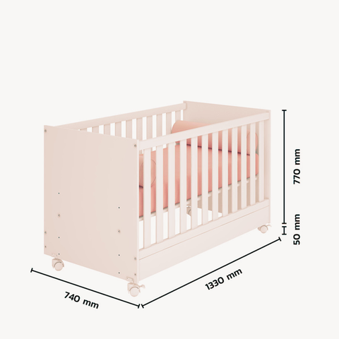 Berço Doce Sonho Retrô Qmovi com Rodízio 1344:Rosa