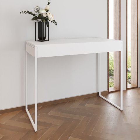 Aparador Industrial Retangular Califórnia Branco 137x40cm Base Ferro Branco