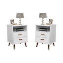 Ver imagem 1 de Kit 2 Mesa de Cabeceira 2 gavetas pés retrô -itália- Com Cabeceira Queen 1,60 cm -areia- - Branco